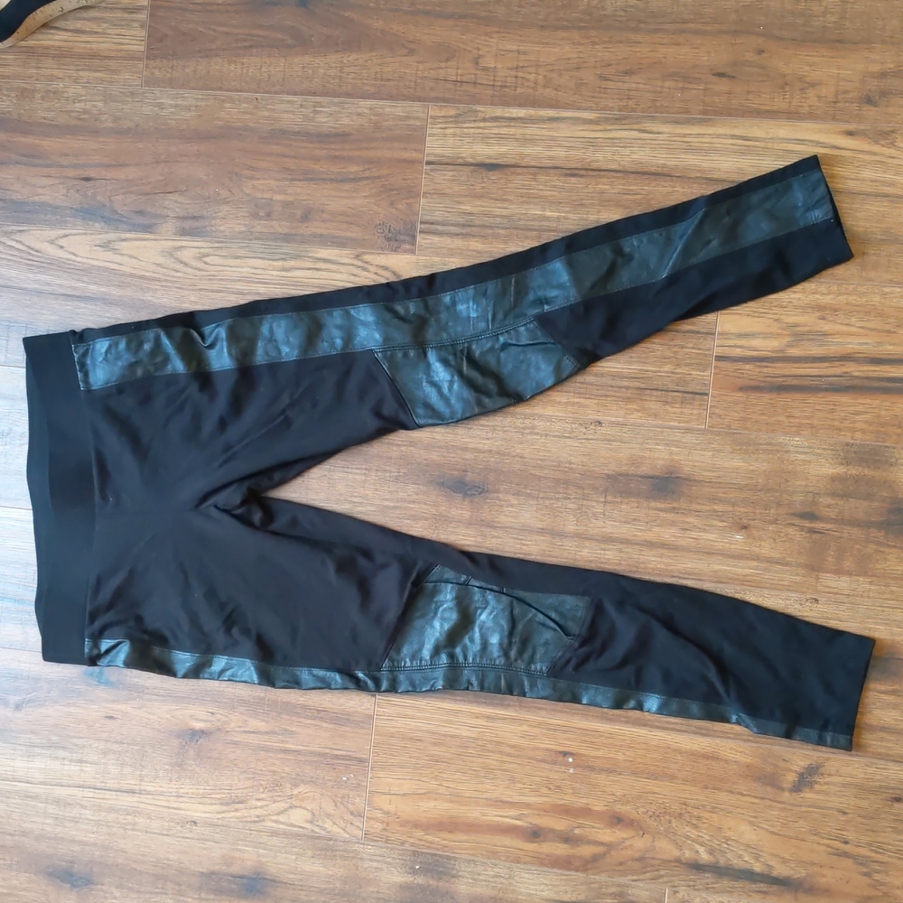 Cabi black faux leather moto leggings